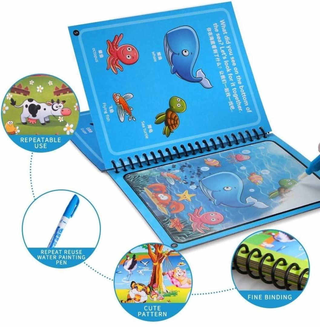 1set Magic Water Drawing Book Practice Blank Reusable Doodle Painting Board  With Brush Random Color